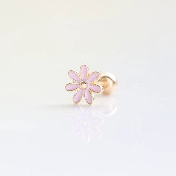 14K 粉紅菊花鎖珠耳環 (單個)