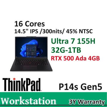 Lenovo 聯想 ThinkPad P14s Gen5 AI繪圖工作站筆電  Ultra 7 155H/32G/1TB/RTX 500 Ada 4G