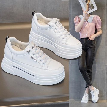 小個子33碼厚底內增高休閑小白鞋坡跟低幫真皮免系帶百搭女鞋子