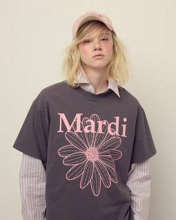 MARDI MERCREDI 印花短TEE 鐵灰色 經典小雛菊 粉花 寬鬆 UNISEX TSHIRT FLOWERMARDI