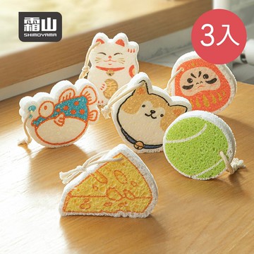 日本霜山 可愛造型木漿棉去汙清潔海綿刷-3入-多款可選