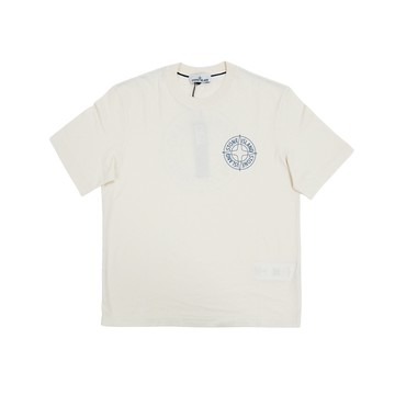 Stone Island 十字品牌藍logo男生短袖上衣(象牙白)