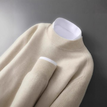 男士半高領100%純羊毛衫加厚純色毛衣商務休閑寬松針織打底衫上衣鑫弘-衣錦男裝