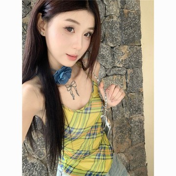 限量開搶⚡純欲甜辣妹小吊帶背心女夏季外穿雙層美背格子設計感小衆無袖上衣2B9J