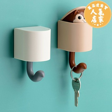 玄關掛鉤 牆壁掛鉤 鬆鼠掛鉤創意可愛鑰匙強力黏膠壁掛玄關免打孔置物架門後牆壁黏鉤