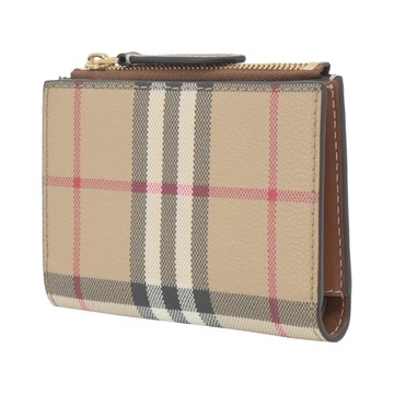 BURBERRY 經典LOGO格紋雙折對開短夾(卡其)