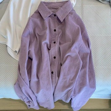 韓版襯衣 襯衫 襯衣 上衣 韓版紫色燈芯絨長袖襯衫女新款早春秋疊穿百搭小衆襯衣寬鬆潮 韓係服飾 大尺碼服裝 多巴胺女裝