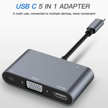 擴展塢 USB-C 多功能筆電擴展底座 HDMI type-c擴展塢USB拓展塢USBC轉HDTV加VGA五合一音視頻線u盤