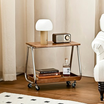 【含稅/免運】 可移動沙發邊幾輕奢中古客廳家用小茶幾置物架胡桃木色不銹鋼角幾