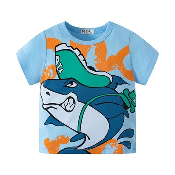 BE TOP - 純棉短袖上衣-海盜鯊魚-藍色