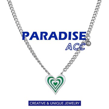PARADISE 同心 綠愛心 小球 項鍊 鈦鋼 醫療鋼 不生鏽不過敏