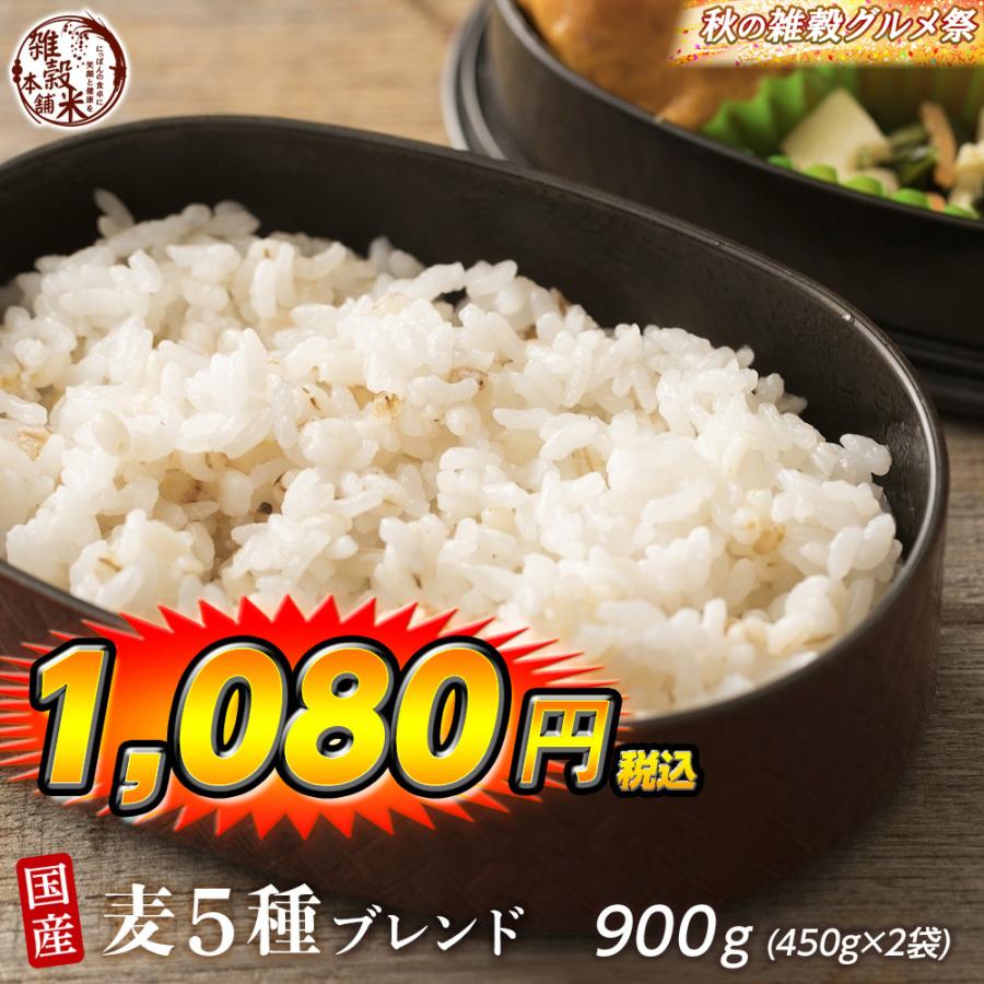 雑穀 雑穀米 国産 麦５種ブレンド 900g(450g×2袋) [丸麦 押麦 はだか麦 もち麦 はと麦] 無添加 無着色 送料無料 ポスト投函 ダイエット食品