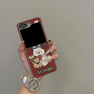 韓風可愛皮質音樂小熊適用三星zflip6/5/4/3手機殼新款全包折疊屏簡約網紅GalaxyW24Flip韓國翻蓋保護套潮女