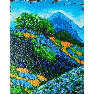 充滿活力的藍色山景  花朵點綴  原創紋理藝術作品  作者  RinaAr