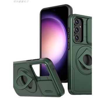 適用三星A54滑蓋推窗鏡頭全包手機殼防滑鎧甲磨砂膚感旋轉支架Magsafe磁吸充電保護套