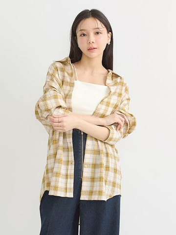 素面/格紋圖案棉質長袖襯衫(01000791100) - earth music&ecology