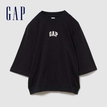 【GAP】寬版 Gap LOGO 法式毛圈布T恤-無月黑(894498)