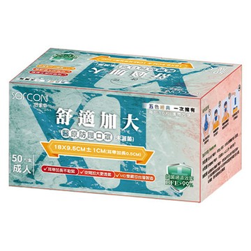 滿版舒適加大5色醫療口罩  海軍藍 + 礦石灰 + 莫蘭迪藍 + 燕麥奶 + 曜石黑  50片  1盒