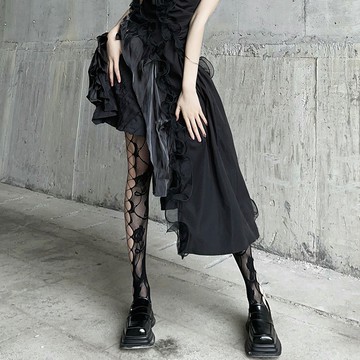 【唯家】 高品質玫瑰鏤空網襪女純欲漁網絲襪女性感黑色連褲襪lo襪辣妹穿搭黑絲襪