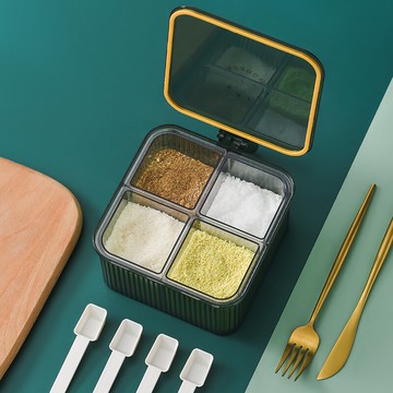 輕奢分格調味罐調味料收納盒廚房密封透明翻蓋調味盒家用組合套裝