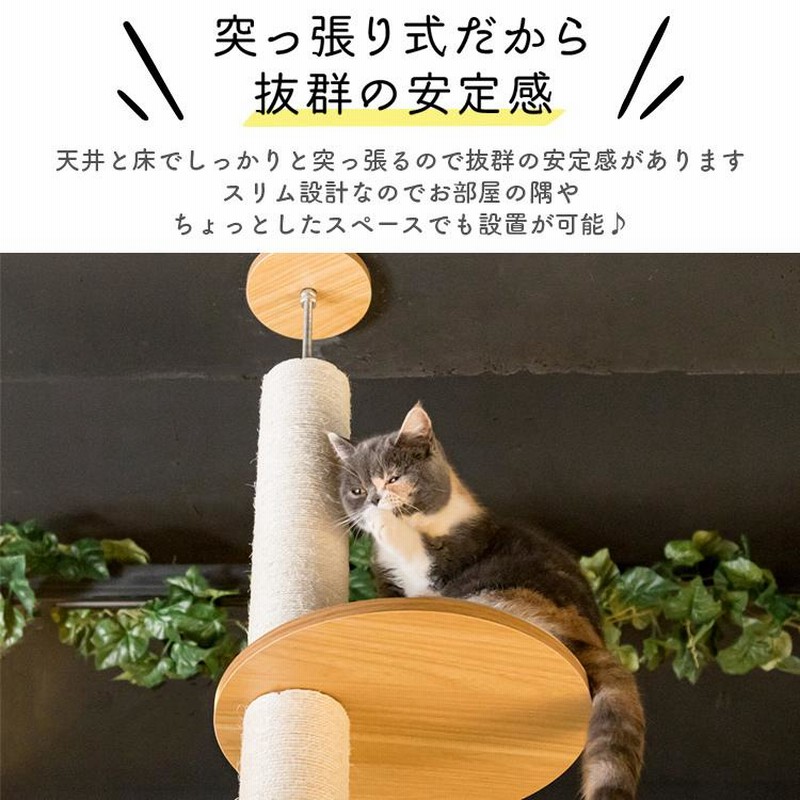 キャットタワー 木製 突っ張り 猫タワー おしゃれ スリム 木 省 