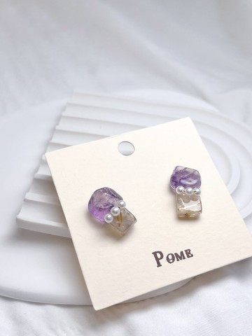 手作飾品 | 撞色水晶耳環 • 紫金 | 紫水晶 金髮晶
