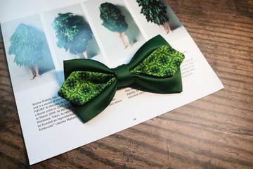 绿色拼接花布领结时尚t台走秀蝴蝶结