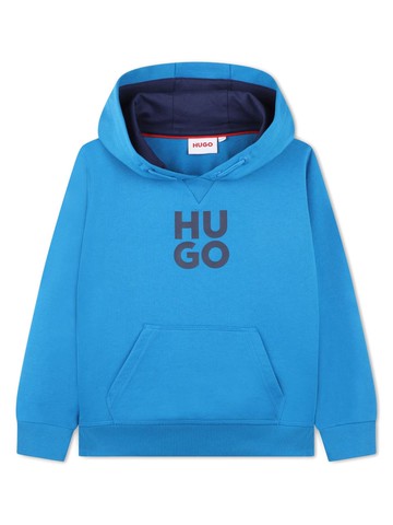 HUGO KIDS - logo-print hoodie - kids - Polyester/Cotton/Cotton - 8 yrs - Blue