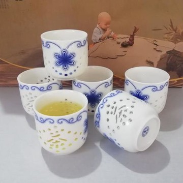 功夫茶杯具陶瓷家用6只茶杯主人杯青花瓷大號品茗杯客廳會客單杯