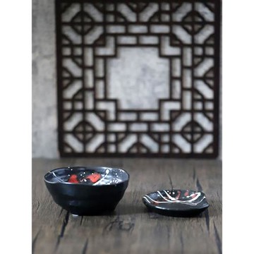 日本進口碗日式缽碗米飯碗黑釉碗手繪小碟子菜碟陶瓷餐具亞光釉碗