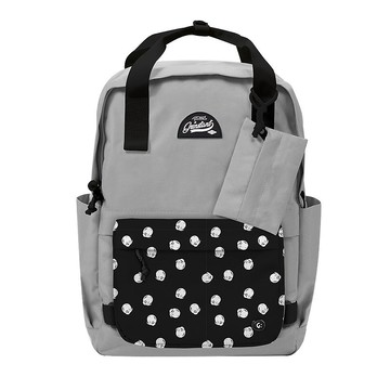Grinstant混搭可拆組式15.6吋後背包 - 黑白系列 (灰色配白點點)