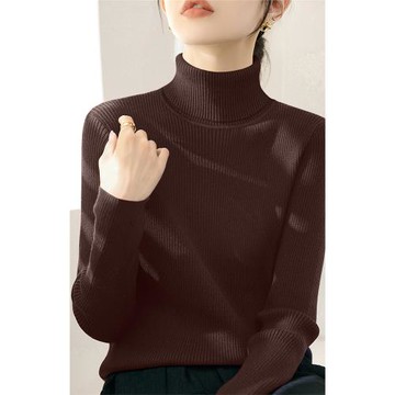 高級感深色系針織羊毛上衣女裝冬季新款高領加厚款修身打底衫毛衣