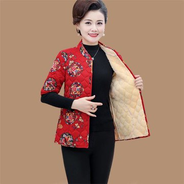 媽媽裝冬裝碎花加絨背心棉襖東北外套加厚中老年女裝馬甲中袖棉衣