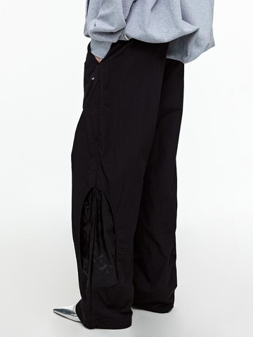 Cut Out Layered Drawstring Pants Black