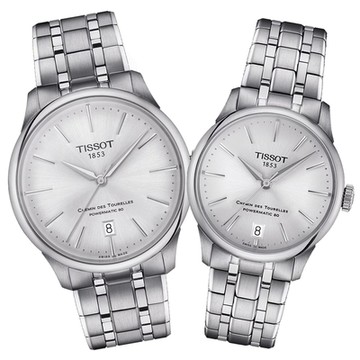 TISSOT天梭 官方授權 杜魯爾系列 典雅機械對錶-銀 新年禮物 推薦 送禮 / T1398071103100+T1392071103100