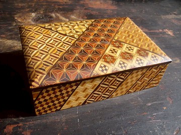 【老時光 OLD-TIME】早期二手日本寄木細工珠寶鏡盒