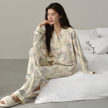 【藍尼居家】現+預 帶胸墊開襟家居睡衣(女睡衣/家居服/兩件式)