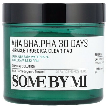 SOME BY MI, AHA/BHA/PHA 30 天 Miracle Truecica 清潔爽膚墊，70 片，4.22 液量盎司（125 毫升）