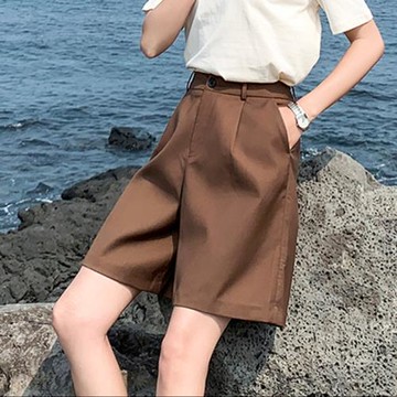 高腰寬松西裝短褲女夏韓版中褲寬松顯瘦工裝直筒五分褲休閑闊腿褲