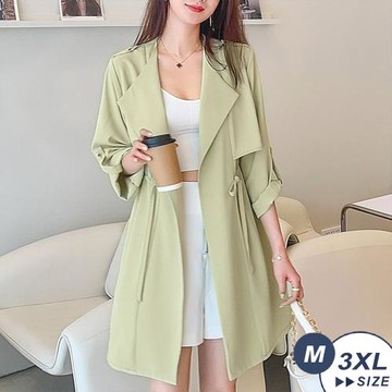 【LANNI 藍尼】★抽繩風衣七分袖外套(韓版/防曬/薄款/顯瘦)