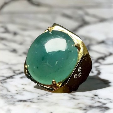 冰種藍水翡翠大蛋面戒指 925純銀 | 天然翡翠A貨 | 送禮