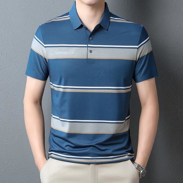 夏季冰絲短袖t恤男士翻領透氣無痕半袖polo衫男裝涼感體恤爸爸裝