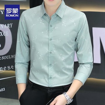 羅蒙男士長袖襯衫秋季新款休閑時尚上衣男裝潮流帥氣韓版修身襯衣