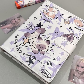 小卡收納冊 相冊收納冊 照片收納冊 追星卡收納冊 LACRIMA文創可愛星星小貓卡冊PU皮質A5卡冊可愛高顔值小衆收納冊
