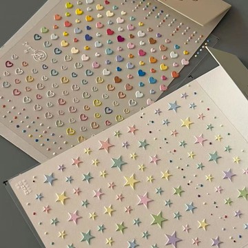 免運+發票✨臺灣優選✨馬卡龍愛心星星美甲貼紙浮雕立體可愛少女臉部貼飾背膠指甲貼紙