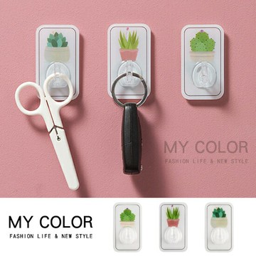 掛勾 掛鉤 免釘掛鈎 黏勾 掛鈎 免打孔 強力隱形背膠 圖案 強力黏膠 浴室 耐重 免釘 居家  門後 仙人掌 卡通植物掛勾 ♚MY COLOR♚【B079】