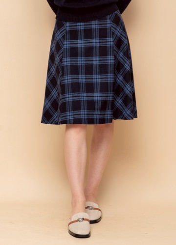 歐風典約荷葉飾格紋羊毛六片裙