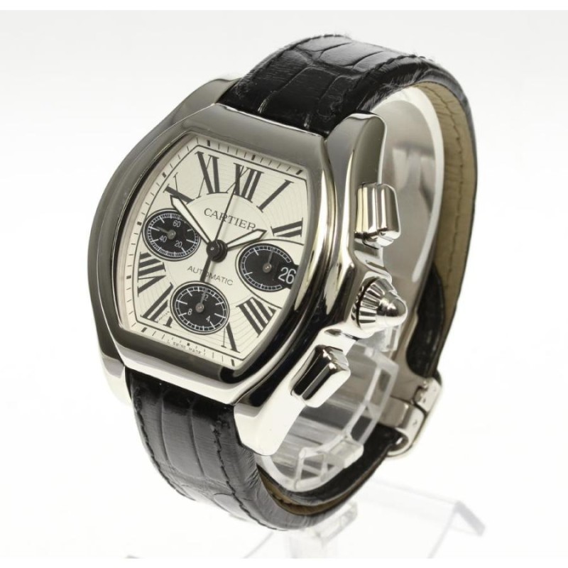 カルティエ　ロードスター XL レザーストラップ & Dバックル ☆良品【CARTIER】カルティエ ロードスターXL クロノグラフ 革