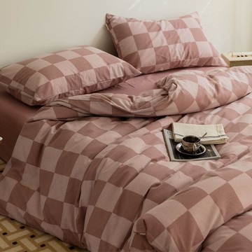 復古ins風棋盤格純棉磨毛四件套100全棉被套床單北歐簡約床上用品