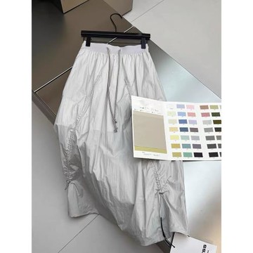 牛X貨 巨炸裂！工裝褶皺銀灰色半身裙女春夏新款抽繩設計師款裙子